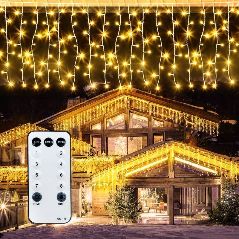 lot 6908 image: ROSCOO 32.8FT Icicle Lights, Christmas Outdoor with 400LED 75 Drops, IP65 Waterproof Eaves Lights, 8 Modes, for Christmas Eaves Garden Room Decoration Warm White NO POWER BOX