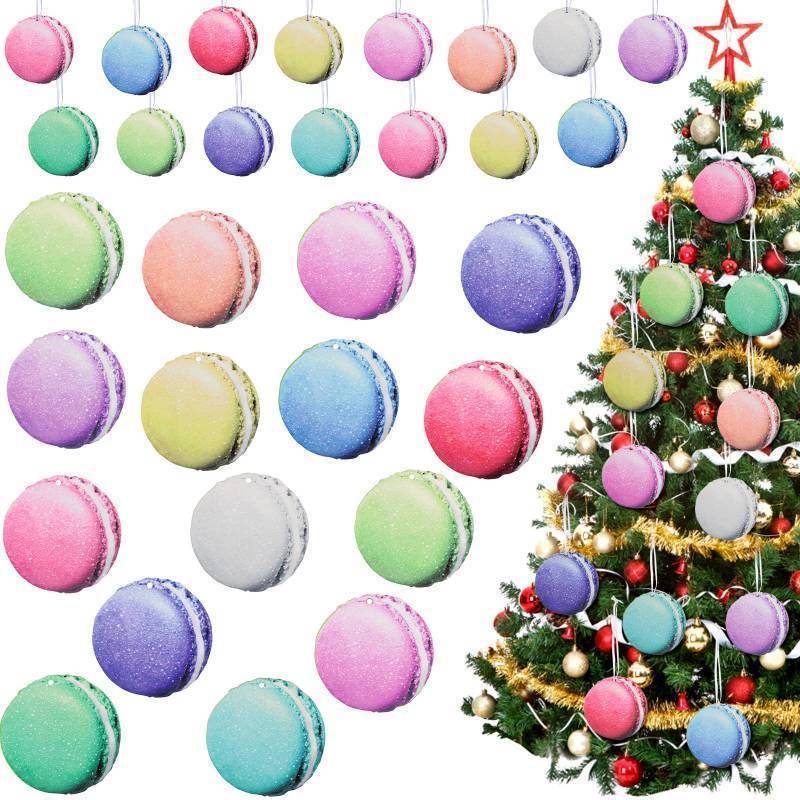 lot 4617 image: 36 Pcs Christmas Tree Ornaments Set Macaroons Wooden Hanging Colorful Macaroons Wood Ornaments with Ropes for Candy Party Christmas Tree Decor