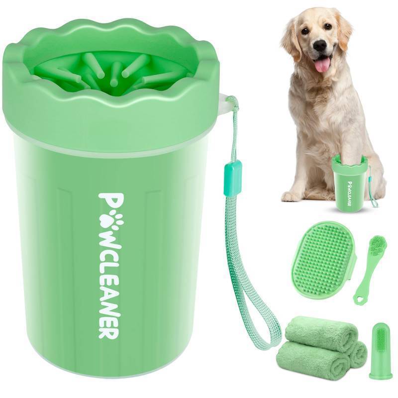 lot 8247 image: Professional 7 in 1 Dog Paw Cleaner for Dogs - Includes 1 Portable Paw Washer, 1 Bath Brush, 2 Dog Toothbrushes and 3 Absorbent Towels Note Fits Paws 1.5 to 2.5 Inches Wide (Medium, Light Green)