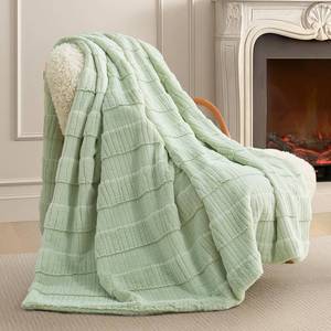 lot 3760 image: Amelie Home Luxury Striped Faux Fur Throw Blanket for Couch, Soft Cozy Fuzzy Fluffy Soft Plush Blankets Sofa Chair Gift Blankets for Women, 55x70, Sage Green - Retail $18