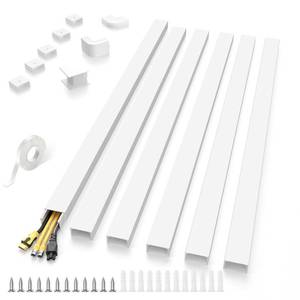 lot 3774 image: Delamu 94in Large Cable Hider, Cord Hider Cord Covers for Wire on Wall, Paintable Wire Covers Wire Hider for Cords on Wall, TV Cable Cover Raceway to Hide 3-4 Cords, 6xL15.7 W1.18 H0.67in, White - Retail $10