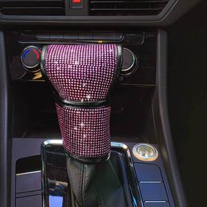 lot 3780 image: RBOKO Auto Gear Shift Knob Cover Bling Car Knob Gear Stick Protector PU Leather Shift Gear Cover with Bling Interior Accessories Interior Accessories Universal for SUV Truck (Pink) - Retail $8