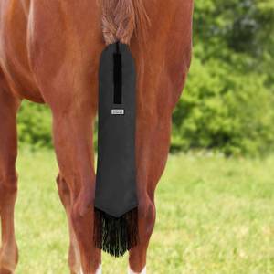 lot 3788 image: Harrison Howard Smooth Lightweight Adjustable Fastener Nylon Horse Tail Bag with Fringe-Mars Black - Retail $11