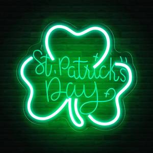 lot 3789 image: Baquler St. Patricks Day Clover Neon Sign Wall Decor LED Sign Neon USB Powered Green Lucky Decor for Room, Office, St Patricks Day Party Decoration - Retail $20