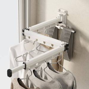 lot 3808 image: CICUFY Clothes Drying Rack Wall Mounted Foldable Laundry Drying Rack CollapsibleRetractable Space Saving Laundry Hanger Dryer Rack with Additional Bar-Matte White