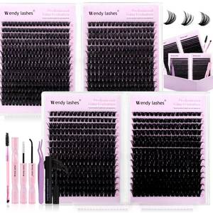 lot 3815 image: Wendy Lash Clusters Kit Packs 980-Pcs, 60D, 80D, 80D, 100D, D Curl, 10-18mm Mixed, Cat Eye, Soft, Natural, Fluffy, DIY Eyelash, Individual, Eye lash clusters, Bulk Pack - Retail $20
