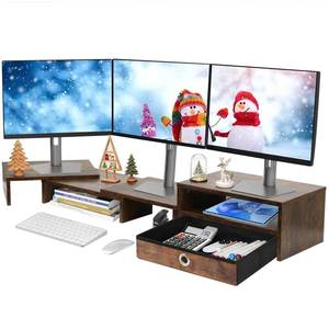 lot 3820 image: Caredear Monitor Riser for 3 Monitors, Dual Monitor Stand for Desk, Triple Monitor Stand with Drawer, Dual Monitor Stand with Storage, Extra Long Triple Monitor Riser up to 52, Angle Adjustable - Retail $40