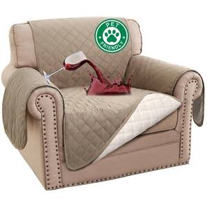 lot 3823 image: Turquoize 100% Waterproof Sofa Covers Chair Cover Slipcover Couch Protector Triple Non-Slip Sofa Slipcover for 1 Cushion Furniture Protector for Pets, Kids,Dog (Chair 23, Khaki) - Retail $30