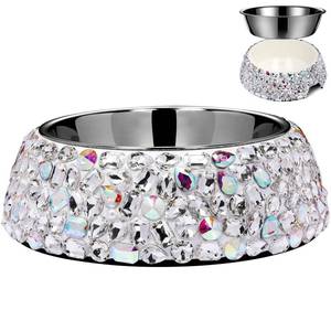 lot 3827 image: SlowVibes Bling Stainless Steel Dog Bowls,18oz Removable Diamond Metal Food Water Bowl for Feeding Dogs,Rust Resistant Non-Slip Puppy Dish,Sparkle Rhinestone Essentials for Medium Large Girl Pets - Retail $45