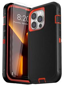 lot 3833 image: DHCALL for iPhone 13 Pro Case (6.1), with 2 Tempered Glass Screen Protector Heavy Duty Military-Grade Full Body Drop Protection Shockproof Tough Durable 6.1 Inch BlackOrange - Retail $16