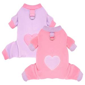 lot 3841 image: AXIIJGL 2 Pack Dog Pajamas Small Sized Dog Fleece Pajamas Cute Dogs Fleece Sweater Doggy Sweater Love Pattern Onesies for Pjs Small Dogs Valentines Clothes - Retail $12