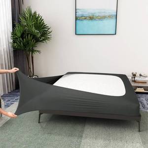 lot 3846 image: Box Spring Cover QueenCal Queen Size - Jersey Knit & Stretchy Wrap Around 4 Sides, Alternative for Bed Skirt, Gray - Retail $24