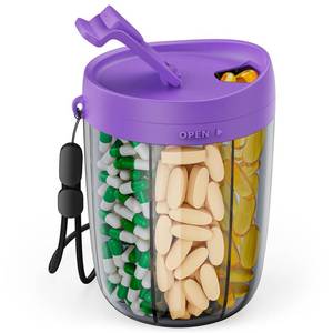 lot 3848 image: PULIV Large Supplement Organizer Bottle, Holds Plenty of 6 Various Vitamins in 1 Pill Dispenser with Anti-Mixing & Wide Openings Design, Easy to Retrieve Meds, Includes 20 Pcs Labels Dark Purple - Retail $53