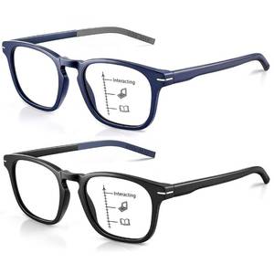 lot 3857 image: Missfive 2Pack Versatile Progressive Multifocus Reading Glasses Men, Anti-Blue Light Computer Readers, Durable Spring Hinge, BlackBlue 2.5x - Retail $22