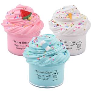 lot 3859 image: WUHUANIU Scented Slime Kit with 3 Pack Butter Slime,Pink Watermelon,White Ice Cream and Ocean Coffee for Girls and Boys,Super Soft and Non Sticky DIY Surprise Slime(3x100ml) - Retail $12