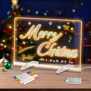 lot 3870 image: LED Drawing Board for Kids, Light Up LED Drawing Board with Colors, Magic Drawing Tablet with 2 Triangular Stand 7 Colored Pens Christmas & Birthday Gifts for Girls Boys(11.8X9.85in) - Retail $15