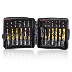 lot 3874 image: Valkynos Drill Tap Set with Quick-Change Adapter of 13Pcs, 6 SAE Sizes 6-32NC to 14-20NC, 6 Metric Sizes M3 to M10, Titanium Combination Drill & Tap Bit Set for Drilling Threads, Tapping - Retail $16