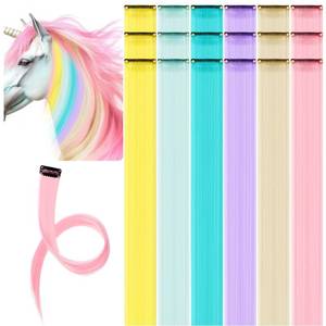 lot 3875 image: Juexica 18 Pcs Horse Accessory Clip in Hair Extensions for Mane and Tail Tack Stuff Pony Hair Tinsel for Halloween Western Bride Horse Lover and Girls Birthday(Unicorn Color) - Retail $9