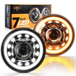 lot 3881 image: Auxbeam 7 LED Headlights H6024 with Turn Signal DRL High Low Beam, Round Headlights Compatible with 1997-2017 Jeep Wrangler JK TJ JL Ford, Replacement Headlamps DOT Approved, Black - Retail $148