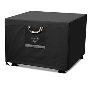 lot 3885 image: QH.HOME Fire Pit Cover Square Heavy Duty Fabric 100% Waterproof, Fits Outdoor for 29,30 inch Fire PitTable Cover,Gas Fire Pit Cover (30 L x 30 W x 24 H,Black) - Retail $22