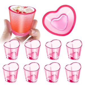 lot 3891 image: Plastic Shot Glasses of 8 Pcs, 1.5 oz Cute Pink Shot Glasses Set, Heart Shaped Shot Cups Bulk, Reusable Mini Beer Stein Tasting Glass Juice Cups for Whiskey, Tequila, Vodka, Spirits & Liquors - Retail $10