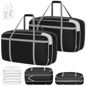 lot 3893 image: DIMJ Large Comforter Storage Bag with Handles, 100L Washable Blanket Storage, Compression Packing Totes Moving Bags With Zipper, Space Saving Containers For Pillow, Clothes, Bedding, 2 PCS - Retail $26