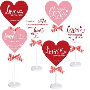 lot 3900 image: Yousoontic 6 Pcs Christian Valentines Day Heart Wooden Sign Love Tables Centerpieces Jesus Bible Verse Hearts Valentines Decoration Double Printed Table Sign for Wedding Party Favor Supplies