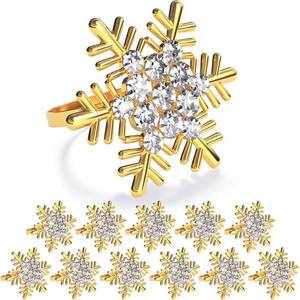 lot 3915 image: ZeeDix Christmas Gold Snowflake Napkin Rings Set of 12, Napkins Ring for Dining Table - Rustic Dinner Tables Decoration for Wedding Receptions Christmas Thanksgiving Holiday Party Dinner Parties - Retail $15