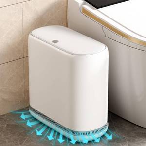 lot 3917 image: Small Bathroom Trash Can with Lid, 3 Gallon Slim Garbage Bin with Pop-Up Lid & Air-Pressure Bag Lock, Mini Waste Basket for Bathroom, Bedroom, Kitchen, Office, Rv, White - Retail $25