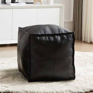 lot 3930 image: Louis Donne Square Unstuffed Pouf Ottoman Cover Waterproof Faux Leather Foot Rest Footstool Storage Floor Cushion Modern Black Easy Clean Pet Friendly Indoor Outdoor DIY 18 Inch Cover Only - Retail $29