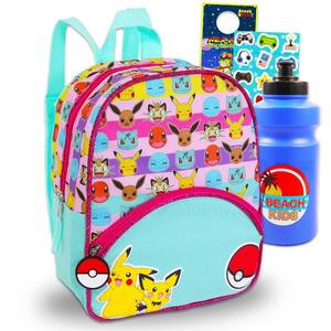 lot 3932 image: Nintendo Pokemon Mini Backpack Bundle - 11in Canvas Backpack with Front Pocket, Water Bottle, More  Pokemon Backpack Purse Set for Girls - Retail $22