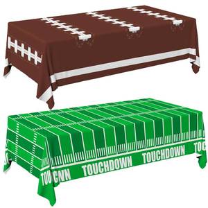 lot 3935 image: Gatherfun Football Party Decorations Disposable Tablecloth Plastic Touchdown Table Cover for Birthday Football Party Games Decoration 54 X 108Inch 2 Pack - Retail $8