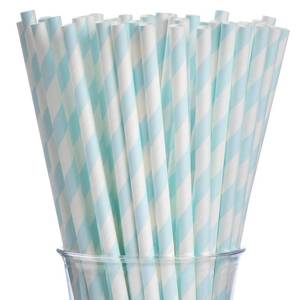 lot 3939 image: ALINK 100 Light Baby Blue and White Striped Paper Straws, Biodegradable Disposable Drinking Straws for Baby Shower, Brithday, New Year, Party Decoration Supplies - Retail $7