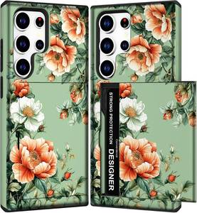 lot 3946 image: DYZTUNOCA Compatible with Samsung Galaxy S24 Ultra Case Wallet Cute for Women with Design,Rugged Credit Card Holder Slot Protective Phone Skin Cases - Green Large Delicate Floral - Retail $16