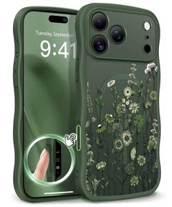 lot 3948 image: GVIEWIN for iPhone 17 Pro Case Compatible with MagSafe Curly Wave EdgeFull Camera ProtectionFloral Translucent Shockproof Magnetic Women Phone Case for iPhone 17 Pro 6.3, FloratopiaForest Green - Retail $26