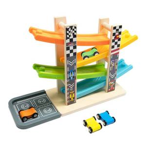 lot 3964 image: WOOD CITY Wooden Car Ramp Racer Toy Vehicle Set with 4 Mini Cars & Race Tracks, Toddler Toys for 1 2 3 Years Old, Montessori Cars Toys Birthday Gift for Kids Boys and Girls - Retail $17