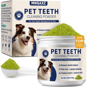 lot 3965 image: Dental Powder for Dogs Teeth Fresh Breath and Teeth Cleaning Contains Natural Ingredients and Probiotics Dental Powder Dog Tartar and Plaque Removes Tooth Cleaner for Dogs 120g (60-Day Supply) - Retail $20