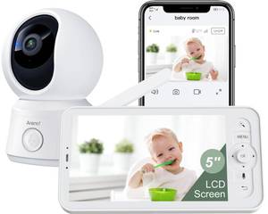 lot 3975 image: ARENTI WiFi Baby Camera Monitor, 5-inch Screen, Smartphone App, Motion Tracking, Timed Detection, Encrypted Connection, Super Night Vision, 2-Way Talk, Temp Sensor, Lullaby, Support Local Storage - Retail $85