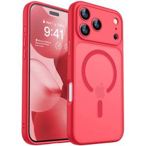 lot 3980 image: CANSHN Magnetic Compatible with iPhone 17 Pro Case, Upgraded Full Camera Protection Compatible with Magsafe Translucent Matte Shockproof Protective Phone Cover 6.3 Inch - Red - Retail $18