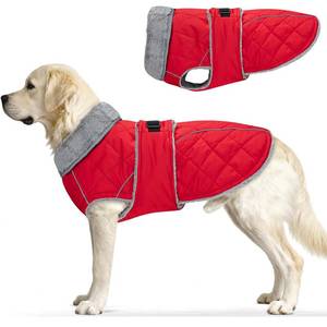 lot 3994 image: Yoochee Dog Coat, Warm Dog Winter Coat for Medium Dogs, Waterproof Jacket with Adjustable Buckle & Velcro, Reflective Turtleneck Cold Weather Coats, Pet Fleece Vest Snow Jacket (Red, L) - Retail $18