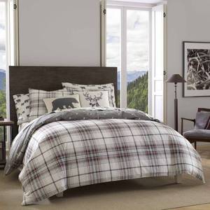 lot 4037 image: Eddie Bauer - Queen Duvet Cover Set, Reversible Cotton Bedding with Matching Shams, Plaid Bedding Set (Alder GreyRed, Queen) - Retail $61