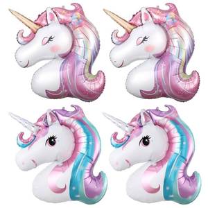 lot 4048 image: 4Pcs 29.5inch Pink Blue Purple Unicorn Head Shape Foil Balloons, Large Pastel Rainbow Color Balloon for Unicorn Birthday Wedding Engagement Magical Horse Party Decorations (Blue Purple)