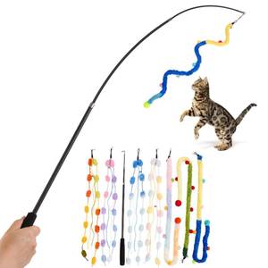 lot 4049 image: PATTEPOINT Cat Wand Toy, 8Pcs Retractable Plush Srtip Cat Teaser Wand Toys with Bell & String, Long Interactive Wand Toys for Indoor Kitten, Exercise NO WAND TOYS ONLY - Retail $16
