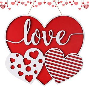 lot 4057 image: Valentines Day Door Decor 3D Heart Shaped Wooden Hanging Door Sign for Valentines Decorations Home Wall Decor, Valentines Day Decorations for Front Door - Retail $13