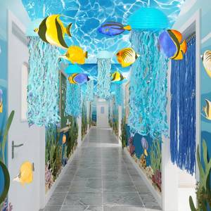 lot 4065 image: VioraWhite 19 Pcs Under the Ocean Birthday Party Decorations Hanging Jellyfish Paper Lanterns 24 Inch x 12 ft Sea Ceiling Covers for Summer Mermaid Shark Beach Party Room Baby Shower Daycare Classroom - Retail $30