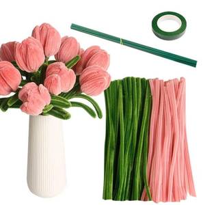 lot 4078 image: 300Pcs Pipe Cleaner Craft Pink Tulips Chenille Stems for Flower Pipe Cleaners Kit Art Craft Supplies Projects Supplies for Creative DIY Decoration Wedding Party Birthday Gifts