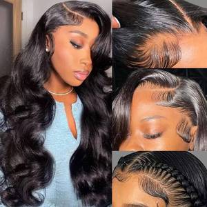 lot 4087 image: HANGFIRST Body Wave Lace Front Wigs Human Hair 13x6 HD Lace Front Wigs Pre Plucked 180 Density Brazilian Virgin Human Hair Lace Front Wigs with Baby Hair for Women - Retail $76