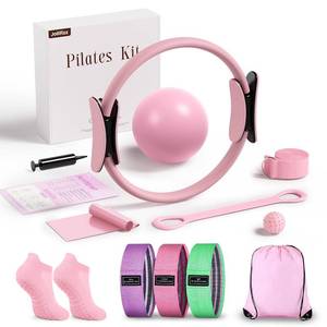 lot 4090 image: Pilates kit for Home, 12 Inch Pilates Ring and Ball Set Pilates Equipment with 3 Fabric Resistance Bands, Massage Ball, Pilates Starter Kit for Strength, Toning, Including Workout Guide(Pink) - Retail $24