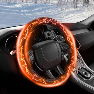lot 4092 image: Heated Steering Wheel Cover WARMITORY PU Leather 12V Quick Heating Car Hand Warmer, Anti-Slip, Universal 14.5 -15.5 Fit for Car, Truck, SUV Steering Wheels (Black)