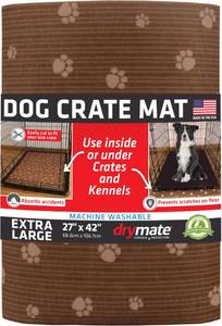lot 4106 image: Drymate Dog Crate Mat Liner, Absorbs Urine, Waterproof, Non-Slip, Washable Puppy Pee Pad for Kennel Training - Use Under Pet Cage to Protect Floors, Thin Cut to Fit Design (USA Made) (Brown)(27x42) - Retail $22
